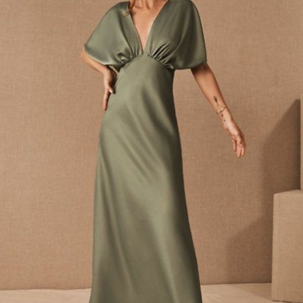 BHLDN Leila Satin Charmeuse Maxi Dress Moss Size 2